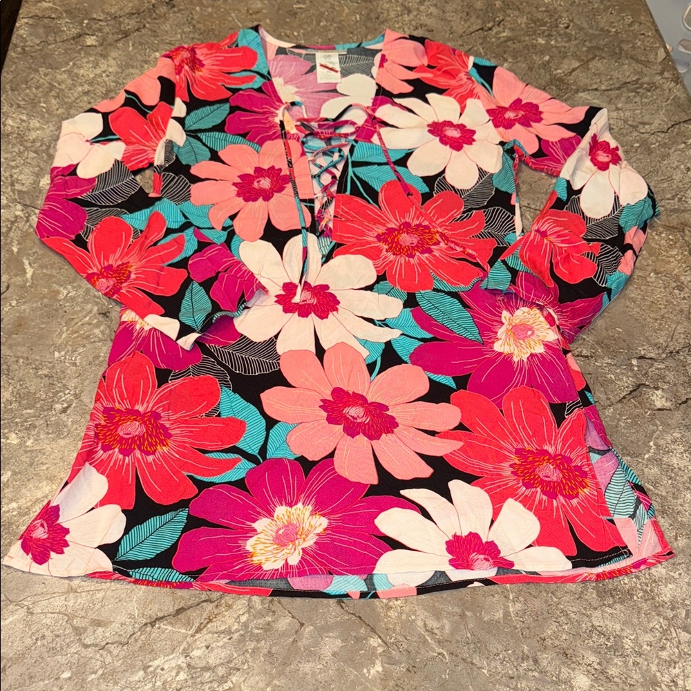 La Blanca Vibrant Floral Lace-Up Swim Coverup